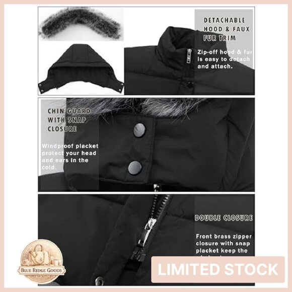 Winter Puffer Coat with Removable Hood Classic Chic Slim Fit Warm Jacket - Picture 5 of 8